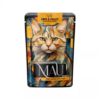 DOLINA NOTECI MAU Paté y filete de pavo con crema de cacahuete - Comida húmeda para gatos - 85g