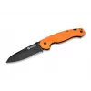 Cuchillo de rescate profesional Dönges con cortador de cinturón y cristal, hoja drop-point parcialmente dentada, mango de aluminio, negro, 205 mm abierto