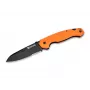 Cuchillo de rescate profesional Dönges con cortador de cinturón y cristal, hoja drop-point parcialmente dentada, mango de aluminio, negro, 205 mm abierto