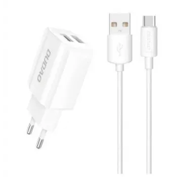 Dudao Fuente de Alimentación EU 2x USB 5V / 2,4A + Cable USB Type-C Blanco (A2EU + Type-C Blanco) Blanco