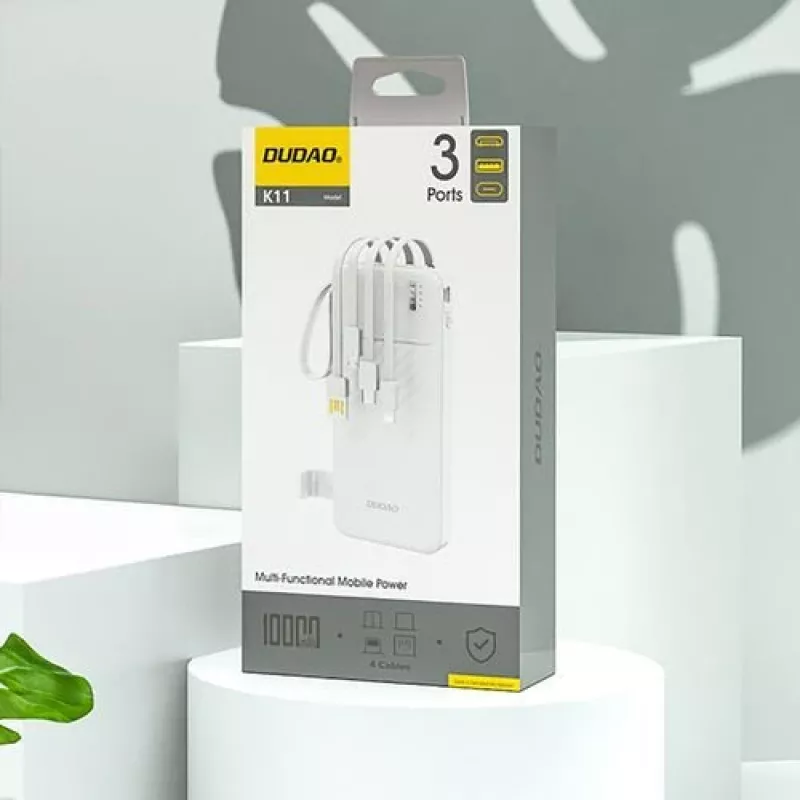Dudao K11 Batería externa 10000mAh con cables integrados blanca