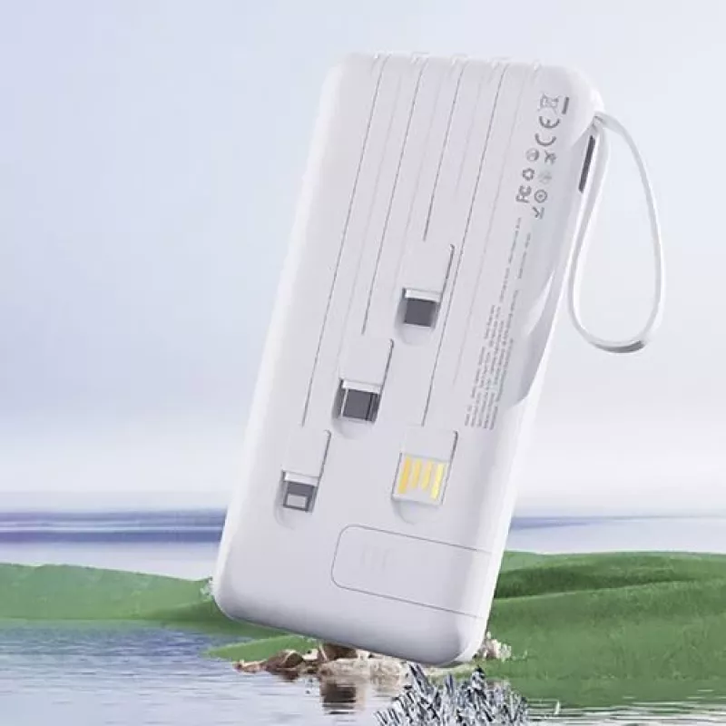 Dudao K11 Batería externa 10000mAh con cables integrados blanca