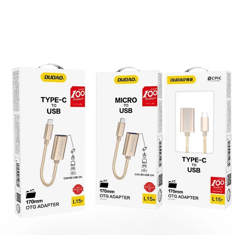 Dudao L15T Cable adaptador OTG USB 2.0 a USB Type-C, gris, 15 cm
