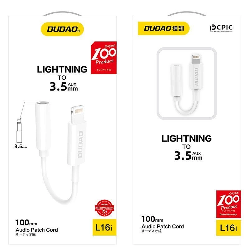 Dudao L16i Adaptador de audio Lightning a 3,5 mm Blanco