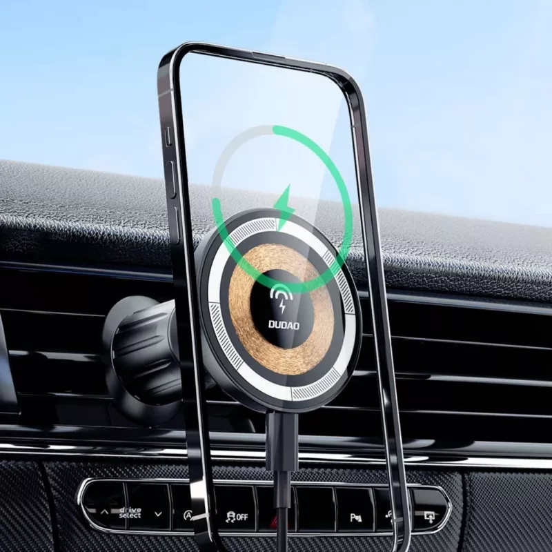 Soporte magnético Dudao con cargador inalámbrico MagSafe 15W para rejilla de ventilación del coche - negro