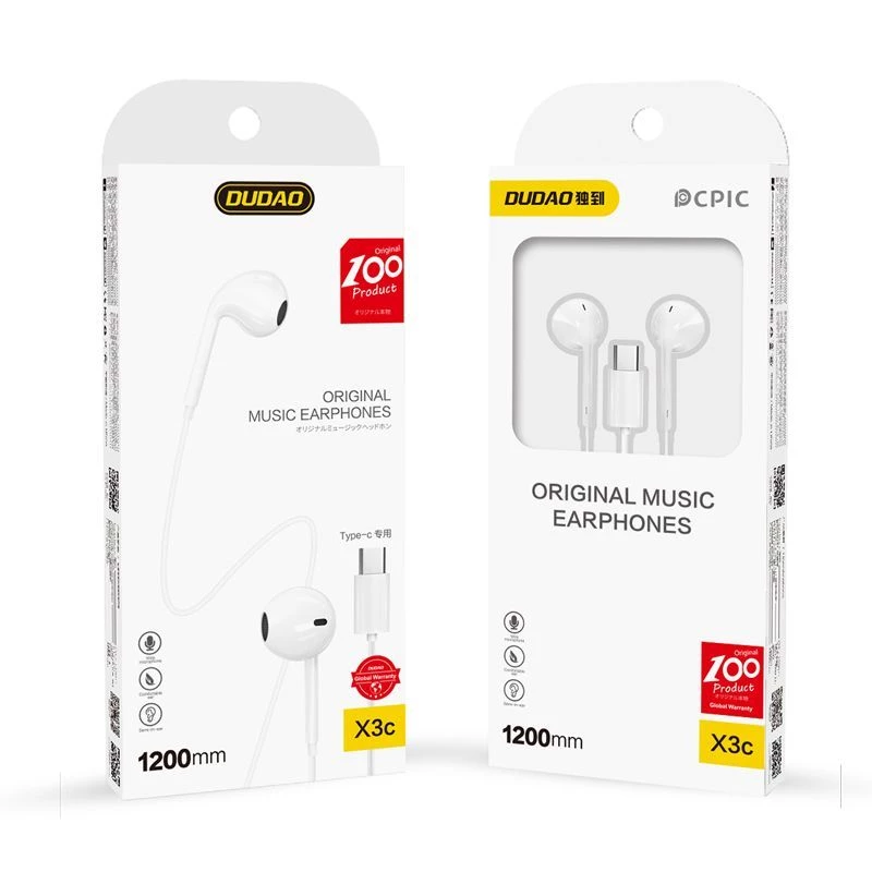 Dudao USB Type-C Connecto Auriculares estéreo New Ergonomic Earplugs Design X3C blanco