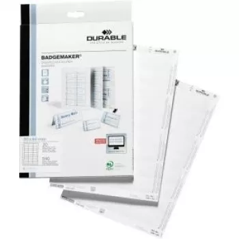 DURABLE BADGEMAKER® Etiquetas insertables 60 x 30 mm, blanco, 200 etiquetas (A4, 20 hojas) 145102