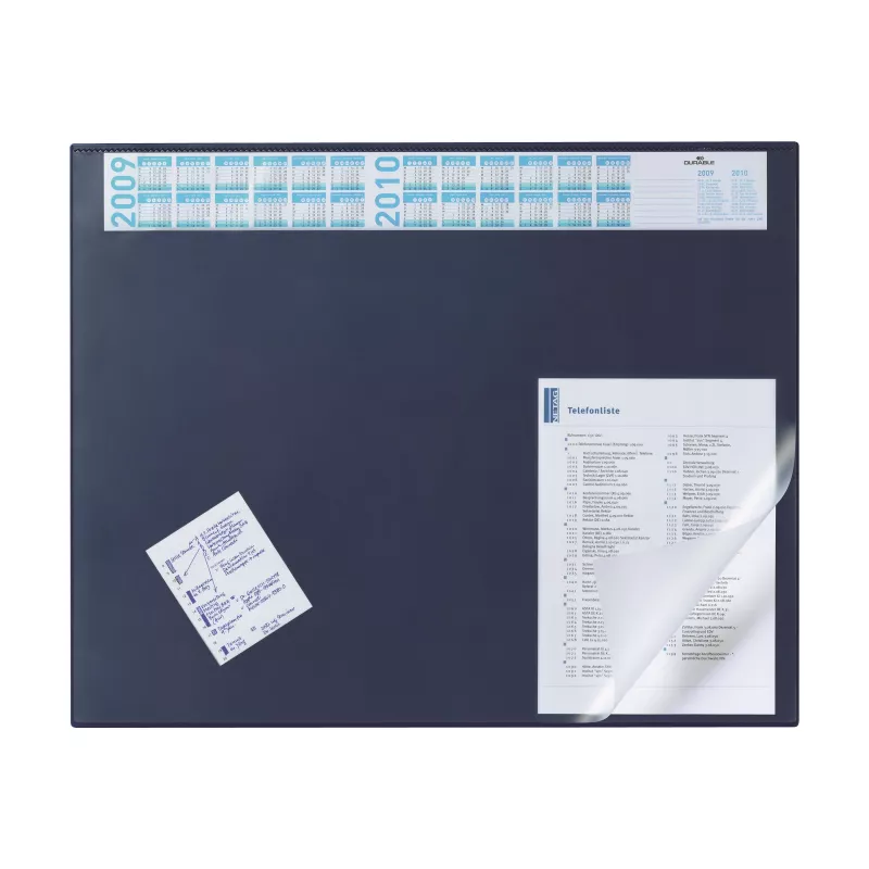 DURABLE Protector de escritorio con calendario integrado, cobertura total transparente, 65x52 cm, azul oscuro