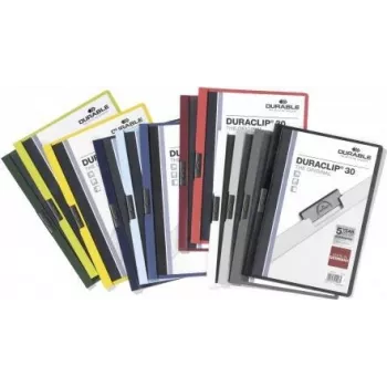 DURABLE DURACLIP 30 A4 Pinza de archivo de PVC, capacidad 30 hojas, Negro/Verde/Transparente, pack de 3 220032