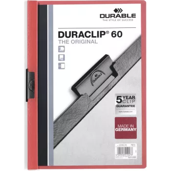 DURABLE DURACLIP 60 A4 pinza de archivo negra con frente transparente, capacidad 60 hojas, muelle antideslizante, pack de 25 220903