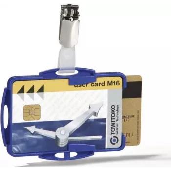 DURABLE Portatarjetas de identificación rígido con clip textil para 2 tarjetas, transparente, pack de 25 (821806)