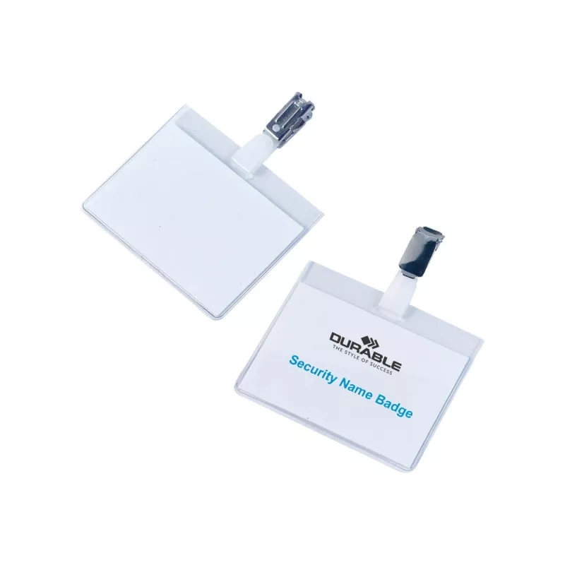 DURABLE VISITOR Porta placas de identificación 90 x 60 mm con pinza giratoria, transparente, 25 unidades (800319)