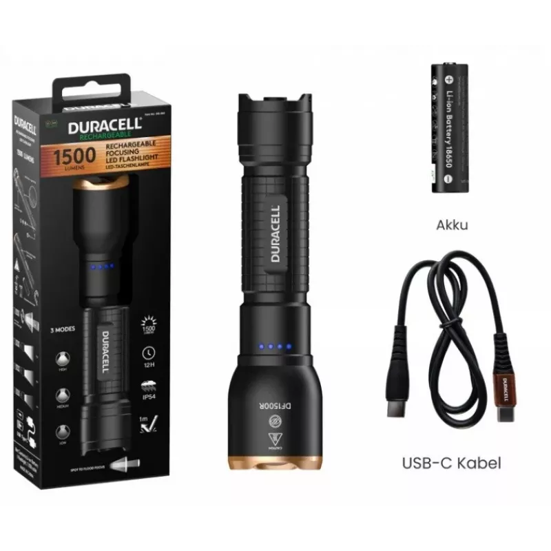 Duracell DF1500R linterna negra 1500 lúmenes
