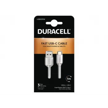 Duracell USB5031W cable USB-A a USB-C de 1 m USB 3.2 Gen 1 5Gbps blanco