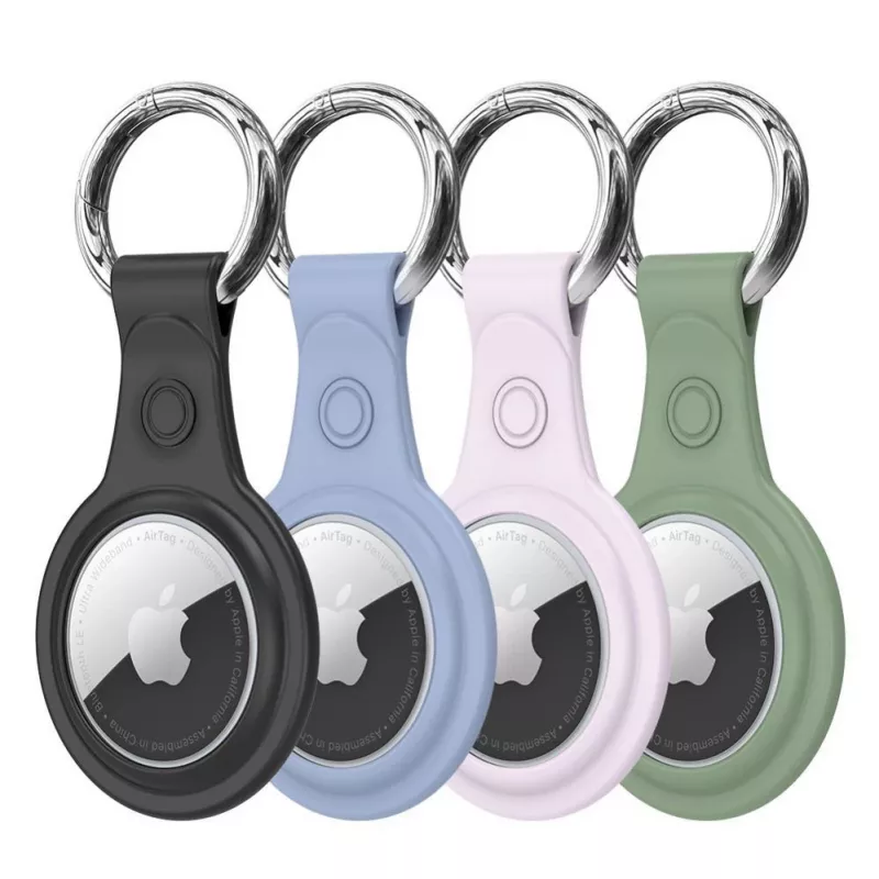 Dux Ducis Pack de 4 fundas flexibles de silicona con llavero para Apple AirTag (Negro, Verde, Rosa, Azul)