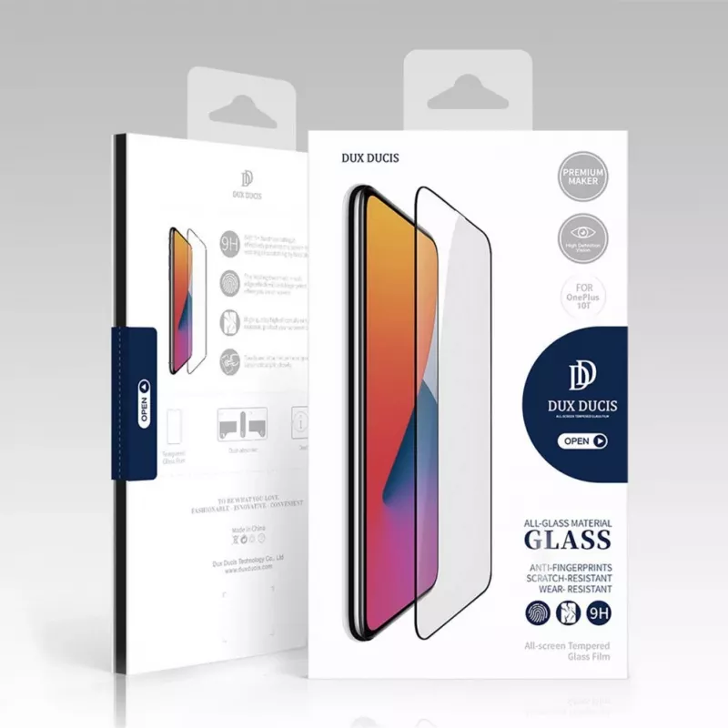 Dux Ducis Protector de Pantalla Cristal Templado 9D para OnePlus 10T / OnePlus Ace Pro 9H con Marco Negro