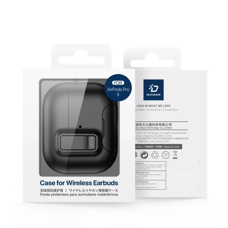 Dux Ducis Apple AirPods Pro 3 Funda PC+TPU Serie PECQ con gancho Negra