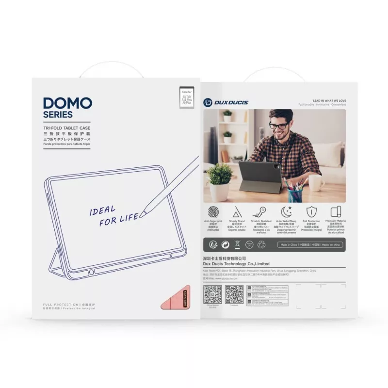 Dux Ducis Galaxy Tab A9 Plus / Tab A11 Plus Domo Series funda para tablet tri-fold con soporte de piel sintética rosa