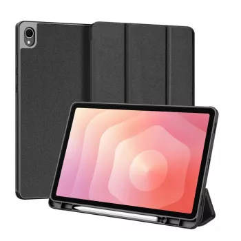 Dux Ducis Samsung Galaxy Tab S11 Domo Series funda para tableta de piel sintética PU con soporte de tres pliegues negra
