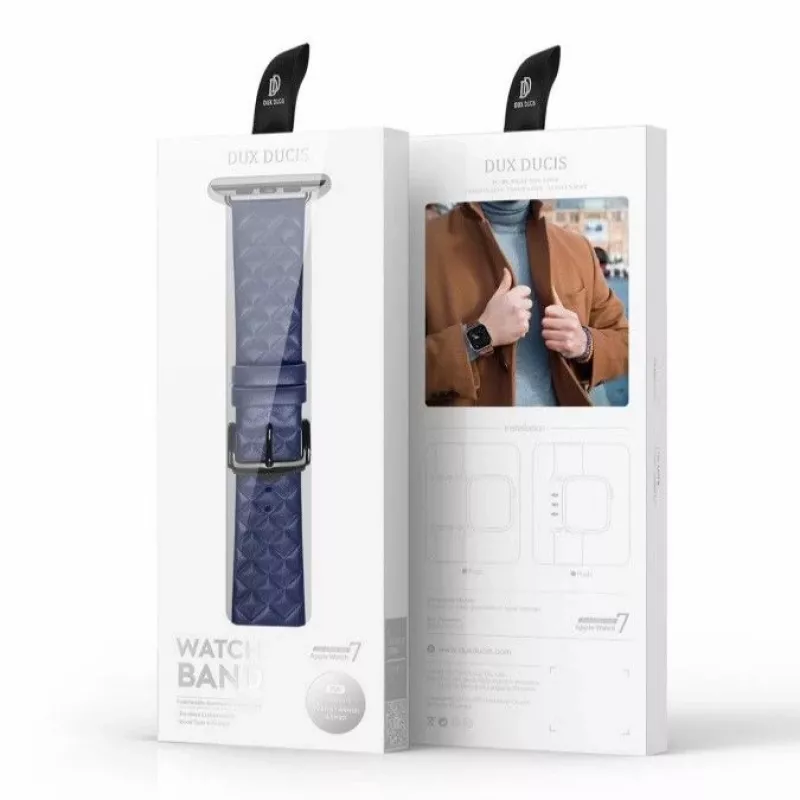 Dux Ducis Correa de piel Trap para Apple Watch 7/6/5/4/3/2/SE (45/44/42mm) Correa de piel auténtica Azul