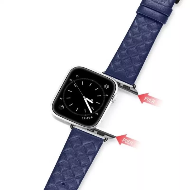 Dux Ducis Correa de piel Trap para Apple Watch 7/6/5/4/3/2/SE (45/44/42mm) Correa de piel auténtica Azul
