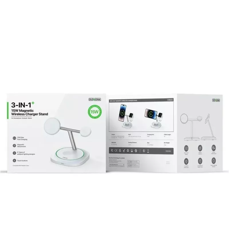 Duzzona W16 15W 3 en 1 Cargador inalámbrico magnético Blanco