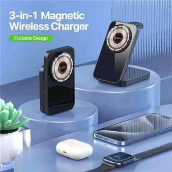 Duzzona W17 soporte cargador inalámbrico 3 en 1 con MagSafe 15W negro