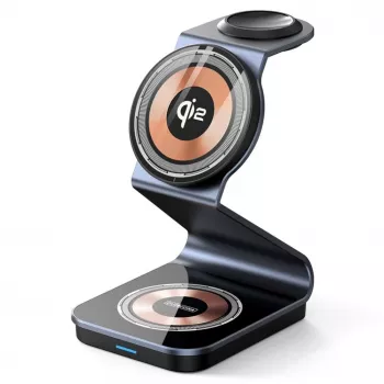 Soporte de carga inalámbrica Duzzona W21 3 en 1 15W para teléfono auriculares y reloj (certificado Qi2) transparente