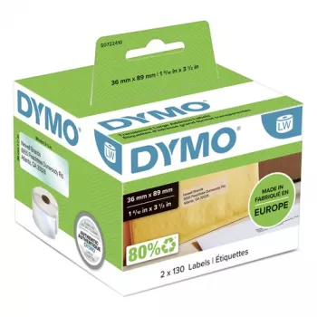 DYMO Authentic LabelWriter etiquetas de dirección grandes 36mm x 89mm transparentes, 2 rollos con 130 (260 etiquetas)