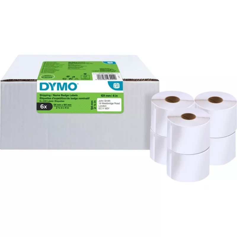 DYMO LabelWriter etiquetas de envío y de identificación, 54 x 101 mm, blancas, adhesivo permanente, 220 etiquetas por rollo