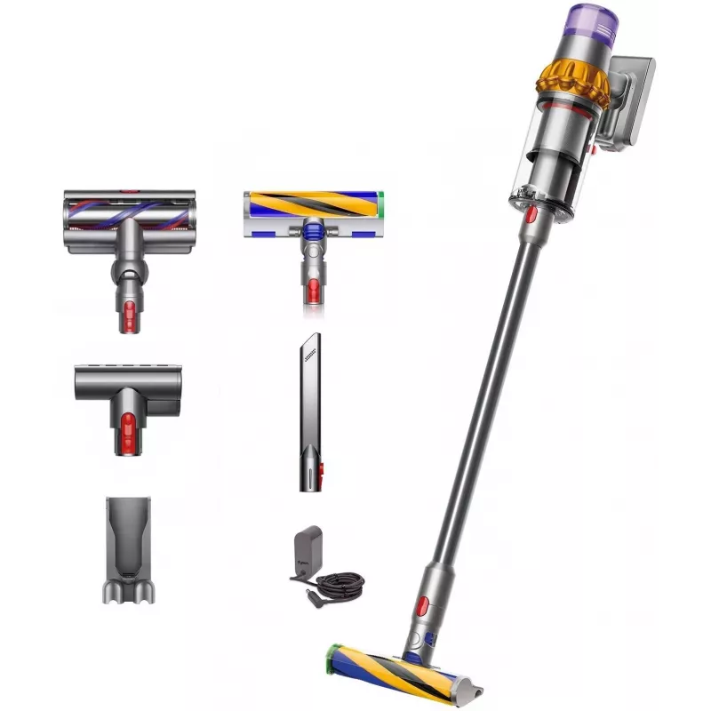 Aspirador de batería Dyson V15 Detect Absolute, acero inoxidable, 240AW, pantalla LCD, 60 min de autonomía