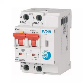 Eaton AFDD-10/2/B/003-A Dispositivo de protección contra arcos eléctricos con RCBO, 2 polos, 10 A, 30 mA, Tipo A, 230 V, 6 kA, carril DIN, 2 módulos