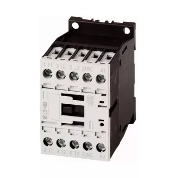 Eaton DILM12-01(24VDC) Contactor de potencia, 3 polos, 12A AC-3, bobina 24V DC, IP20 – negro/blanco, 45x68mm (276880)