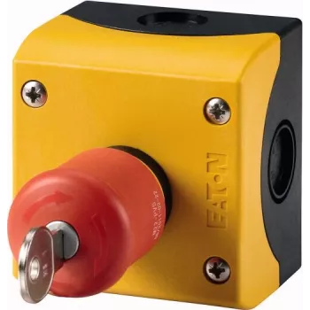 Eaton M22-PVS/KC11/IY pulsador de seta de emergencia con accionamiento por llave, 1NC/1NO, 22,5 mm, IP66, rojo