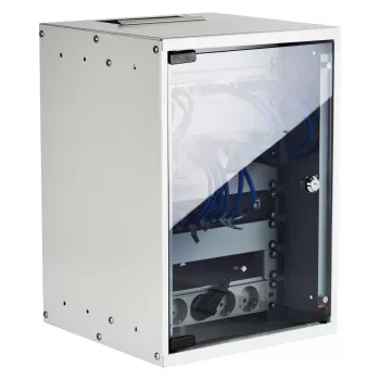 EFB Armario de pared 10 pulgadas 9U 300mm de profundidad gris claro (RAL 7035) con puerta de cristal de seguridad