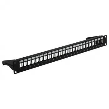 EFB Panel de parcheo 19 pulgadas 1U, 24 puertos, metal, abatible, negro RAL9005