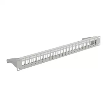 EFB Panel de parcheo 19 pulgadas 1U, 24 puertos, metal, abatible, gris RAL7035 (37578.3)