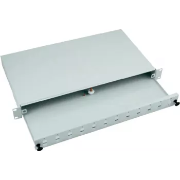 EFB Caja de empalme para montaje en rack de 24 puertos SC dúplex con frontal extraíble, Gris claro RAL 7035, 1U (53600.3)