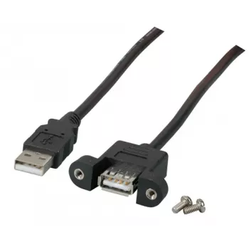 EFB-Elektronik Cable de extensión USB 2.0 A-A, conector hembra para panel, 1,0 m, negro, Classic