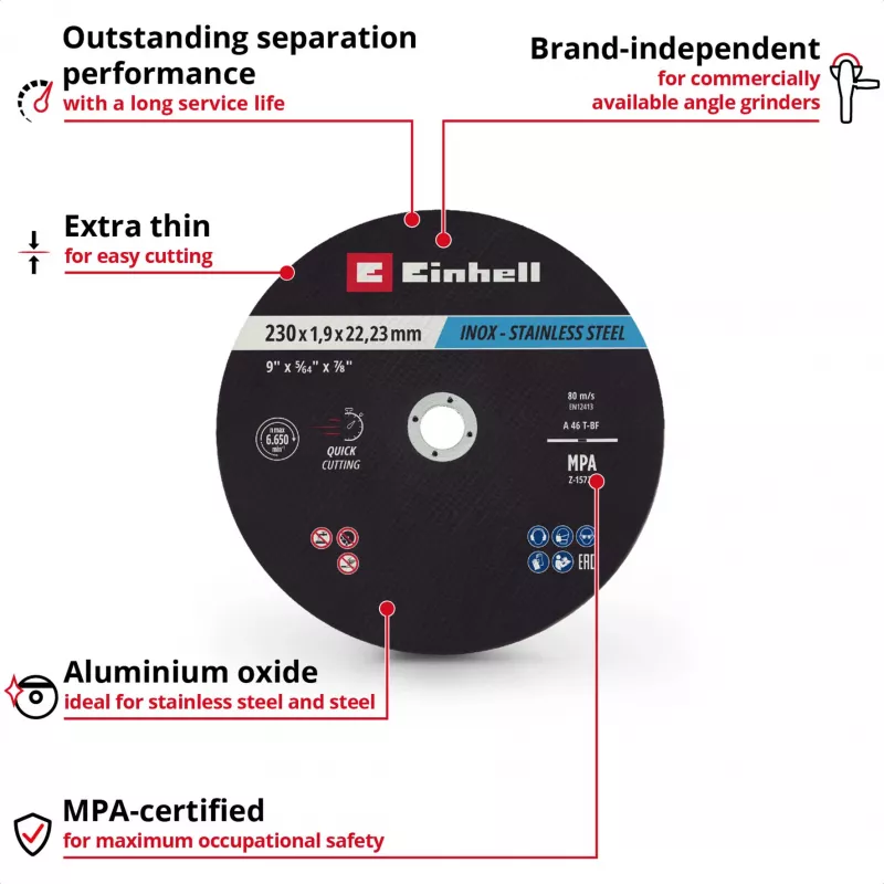 Einhell 230 x 2,0 mm Discos de corte finos para amoladora angular, pack de 10 711524