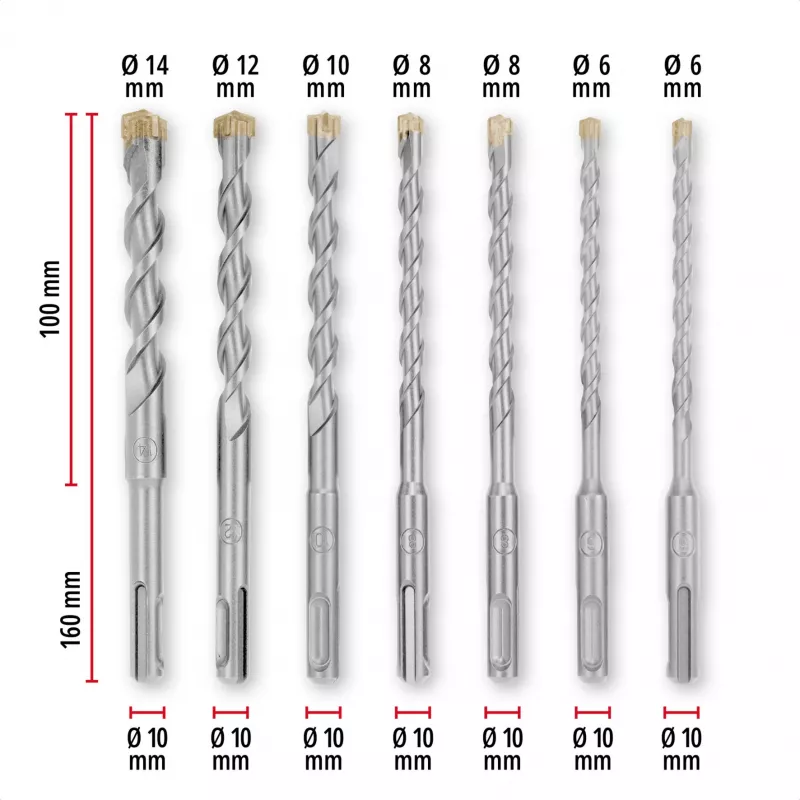 Einhell 265510 set de brocas martillo SDS-plus, 7 piezas, Ø 6-14 mm, 160 mm