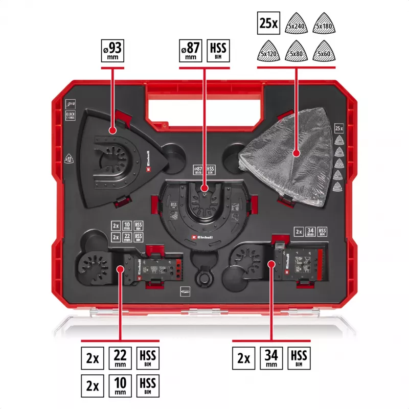 Einhell 708135 XL-PLUS-CASE set de accesorios para herramienta multifunción BiM HSS, 10 piezas