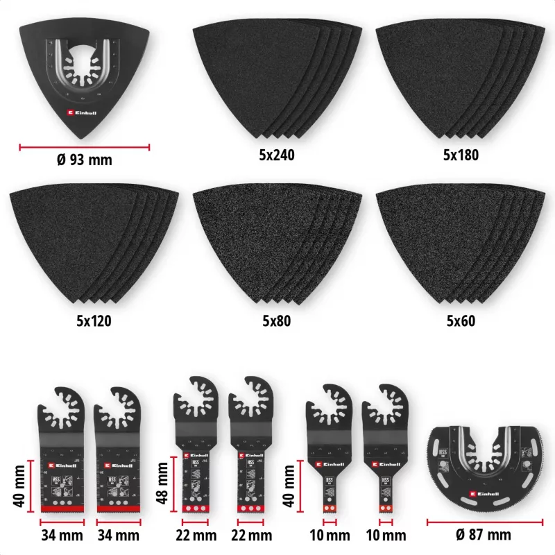 Einhell 708135 XL-PLUS-CASE set de accesorios para herramienta multifunción BiM HSS, 10 piezas