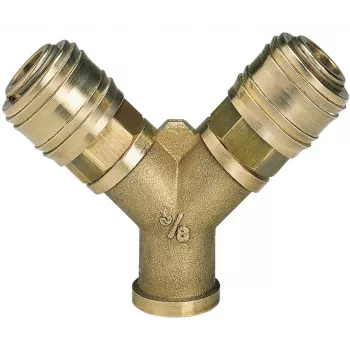 Einhell Distribuidor de aire comprimido con 2 acoplamientos rápidos, rosca interior R 3/8 pulgadas, latón niquelado 4139680