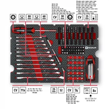 Einhell E-Case Set de herramientas de mecánico 201 piezas (acero cromo-vanadio, apilable) (370513)