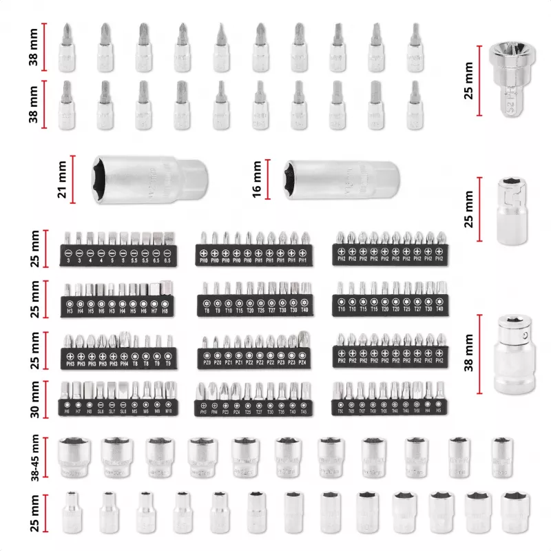 Einhell E-Case Set de herramientas de mecánico 201 piezas (acero cromo-vanadio, apilable) (370513)