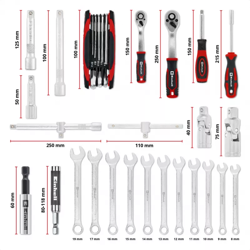 Einhell E-Case Set de herramientas de mecánico 201 piezas (acero cromo-vanadio, apilable) (370513)
