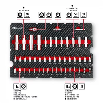 Einhell E-Case Set de herramientas de 92 piezas (370514) - Acero cromo-vanadio, Negro/Rojo