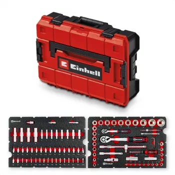 Einhell E-Case Set de herramientas de 92 piezas (370514) - Acero cromo-vanadio, Negro/Rojo