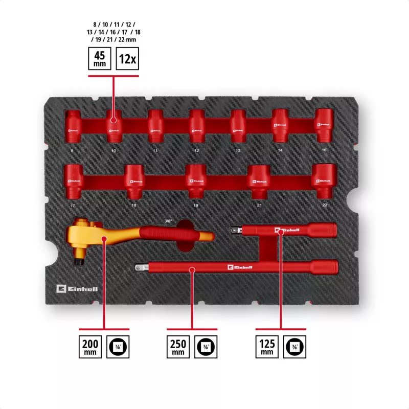 Einhell E-Case Maletín de herramientas VDE set electricista de 24 piezas (rojo/amarillo)